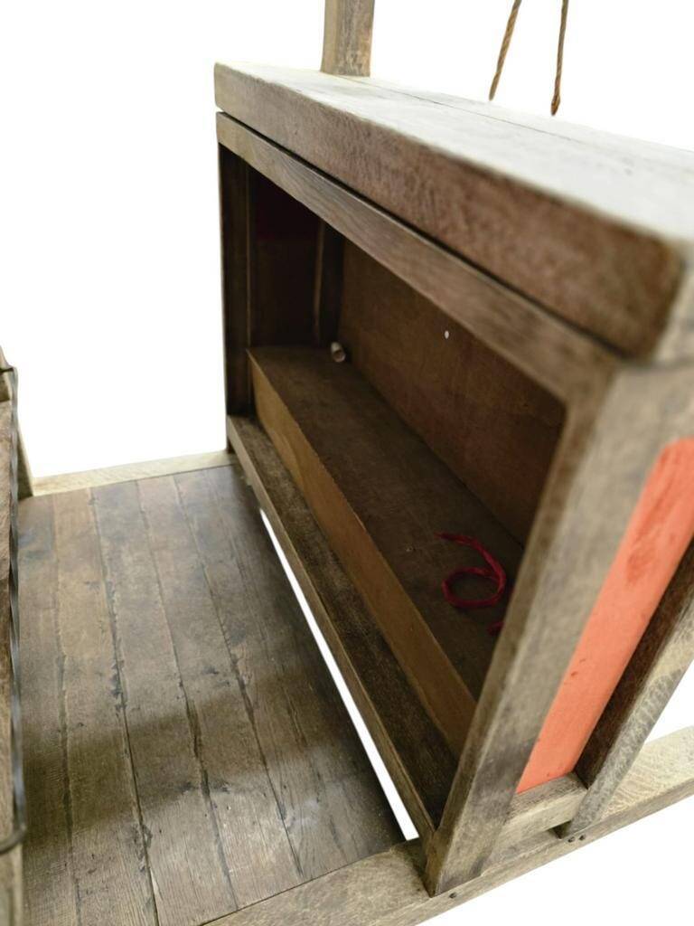 Meuble de bar XL vintage en bois massif avec banc pivotant