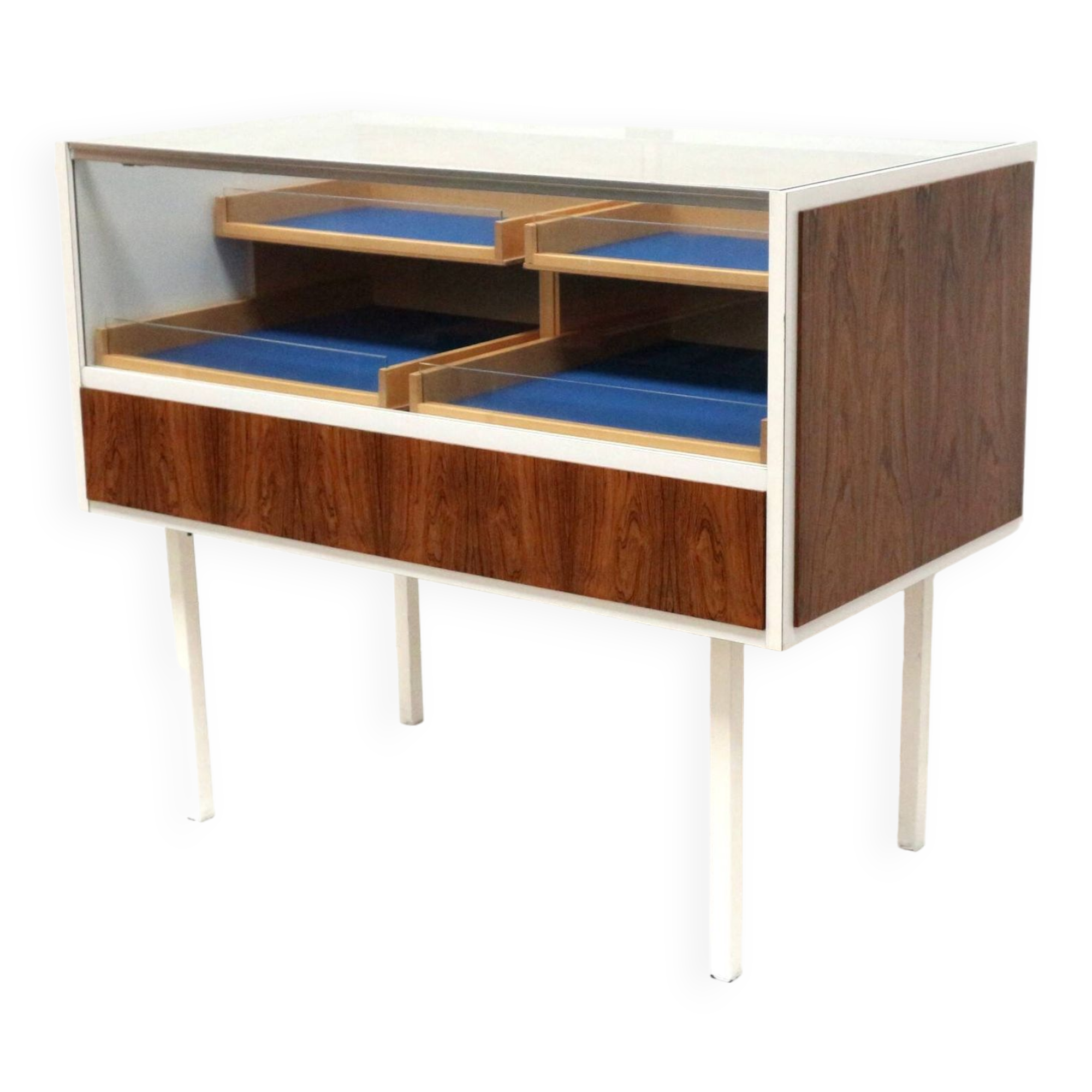 Comptoir/bureau vintage en verre avec tiroirs réalisé dans les années 1970