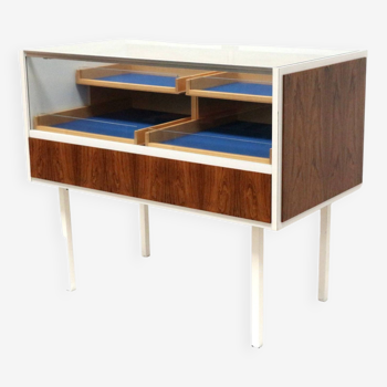 Comptoir/bureau vintage en verre avec tiroirs réalisé dans les années 1970