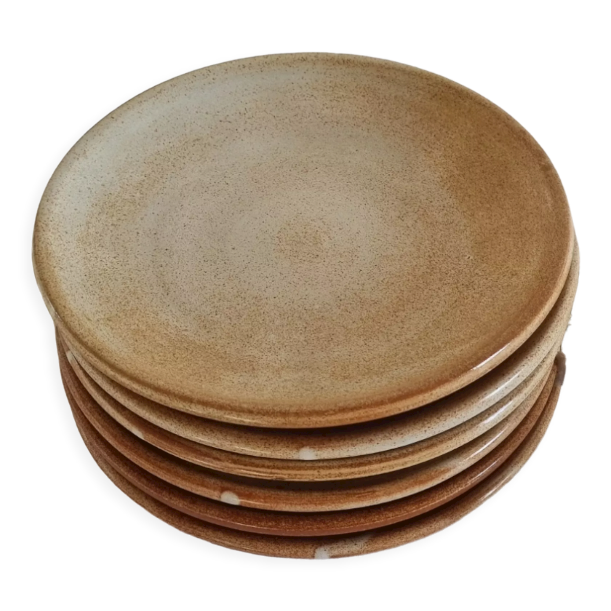 Set of 6 flat stoneware plates stamped Vallauris