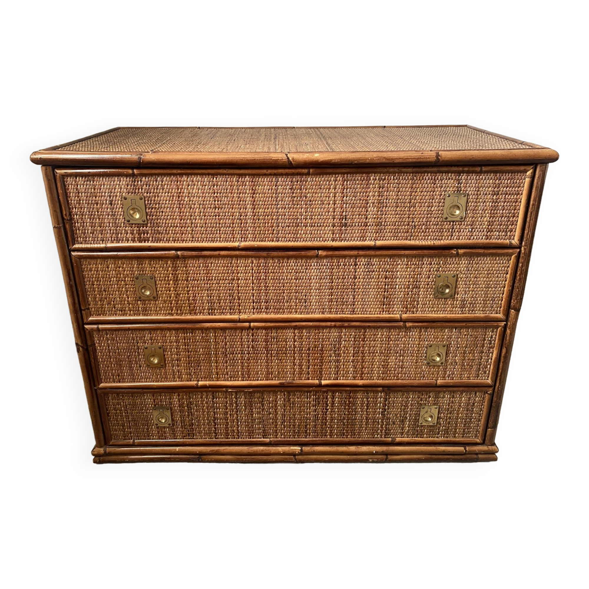 Dal Vera chest of drawers in woven rattan and bamboo 1970