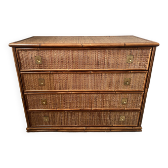 Dal Vera chest of drawers in woven rattan and bamboo 1970