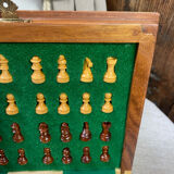 Wooden travel chess set, marquetry board