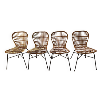 Lot of 4 rattan chairs