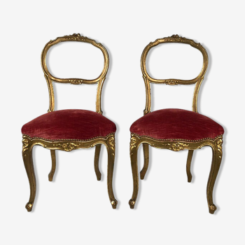 Pair of Louis XV style chairs in gilded wood, Napoleon III era