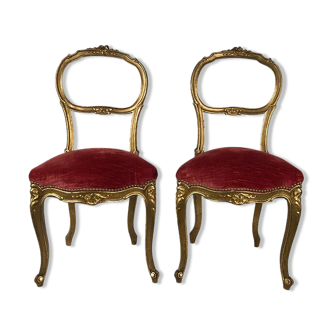 Pair of Louis XV style chairs in gilded wood, Napoleon III era