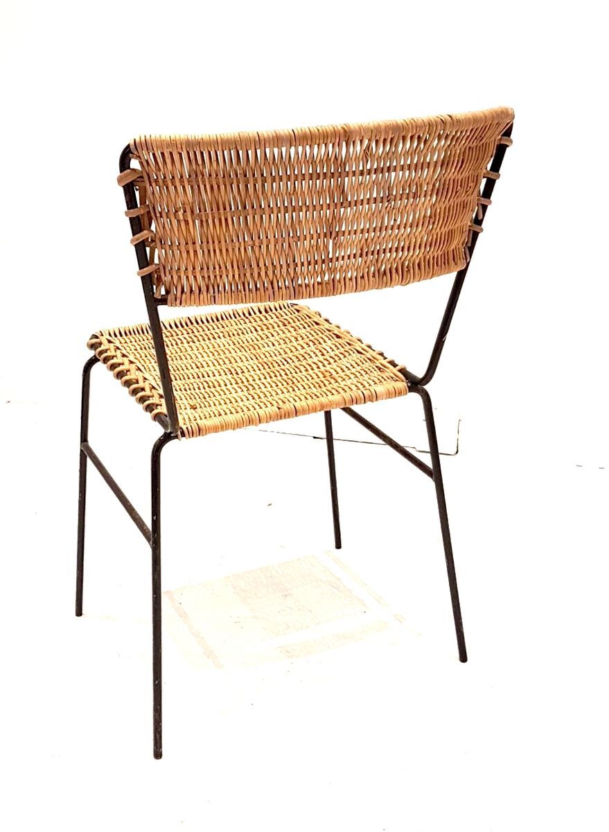 Set de 4 chaise de terrasse en rotin & fer forgé 1960s