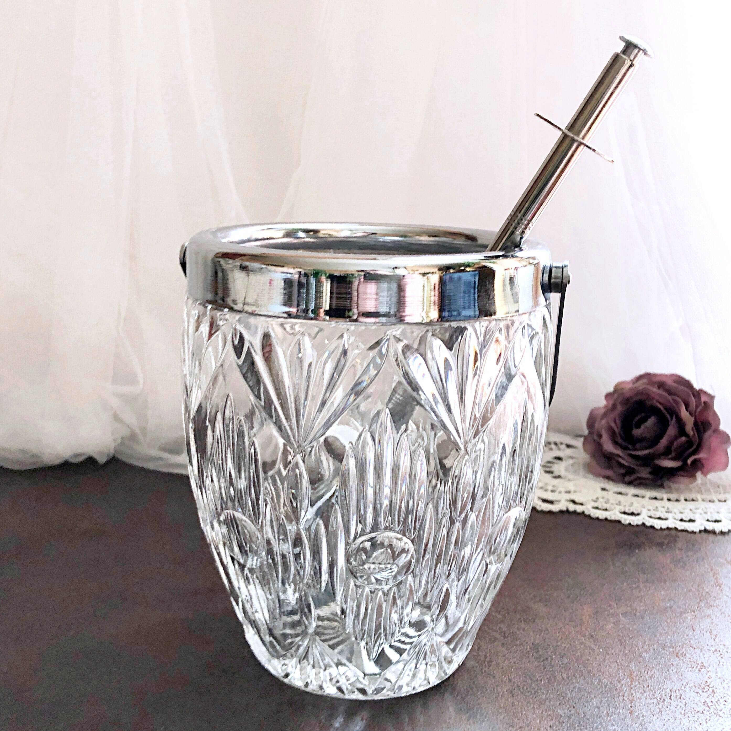 Seau à glace verre cristallin texturé avec pince à glaçons