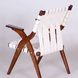 Fauteuil Art Déco restauré, par Jan Vaněk, chêne, coton, tchèque, années 1940