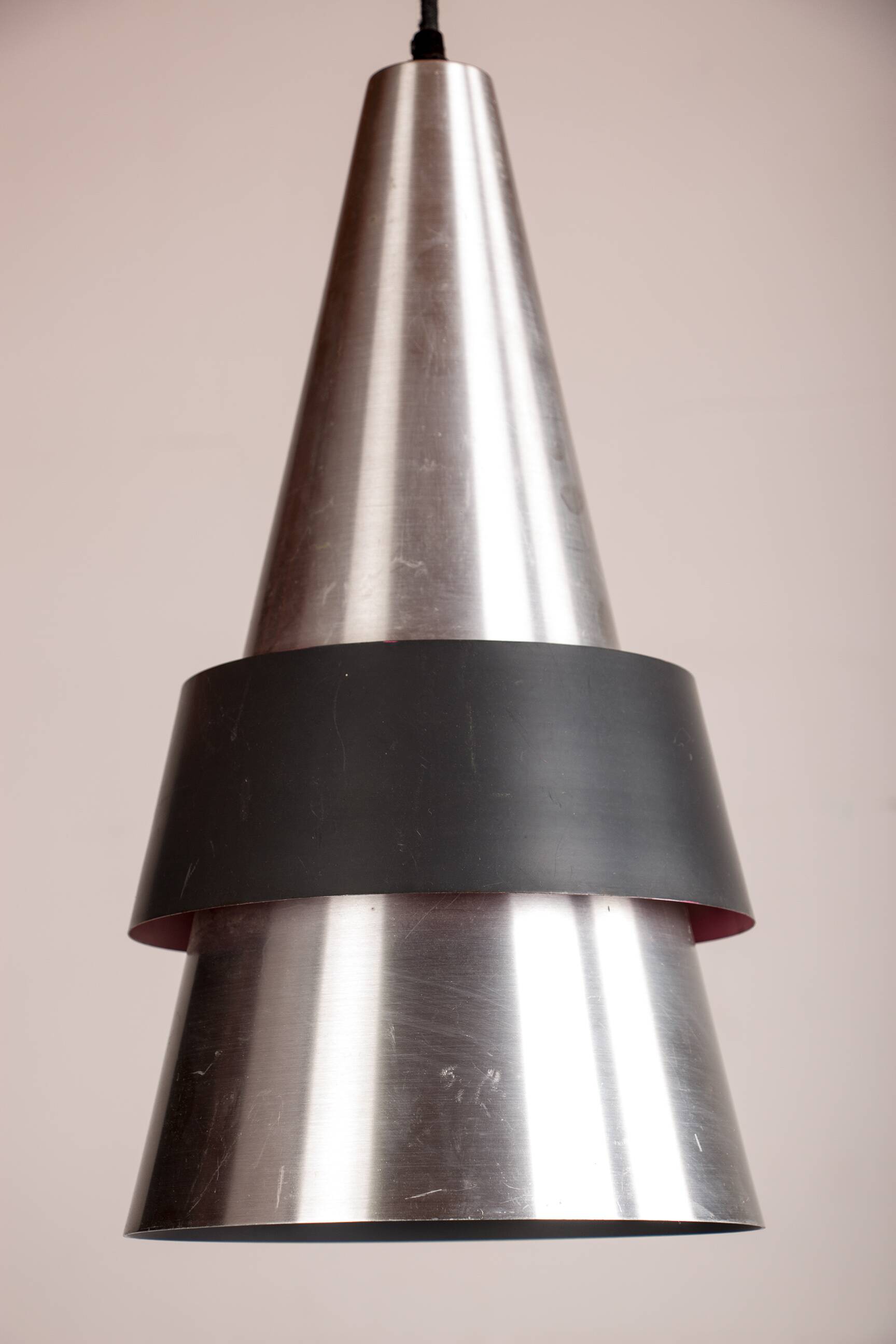 Large Danish Aluminum pendant light, Corona model by Jo Hammerborg for Fog & Mørup 1960.