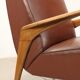 Fauteuil vintage en bois, rembourrage à ressorts, similicuir, années 1950