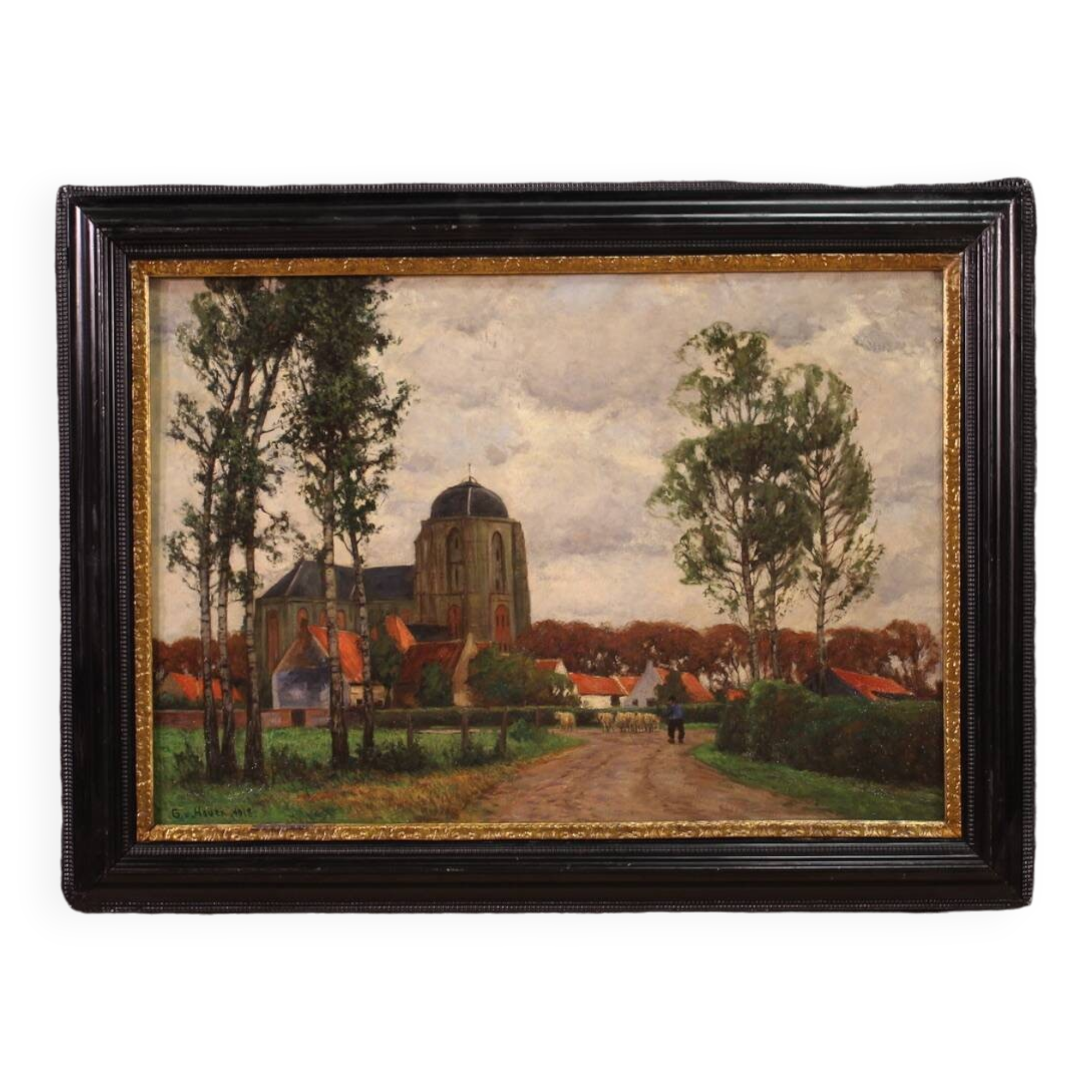 Great landscape painting signed G. V. Hoven and dated 1918