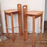 80's design solid wood high stools