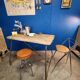 Vintage workbench circa 1930, folding metal leg.