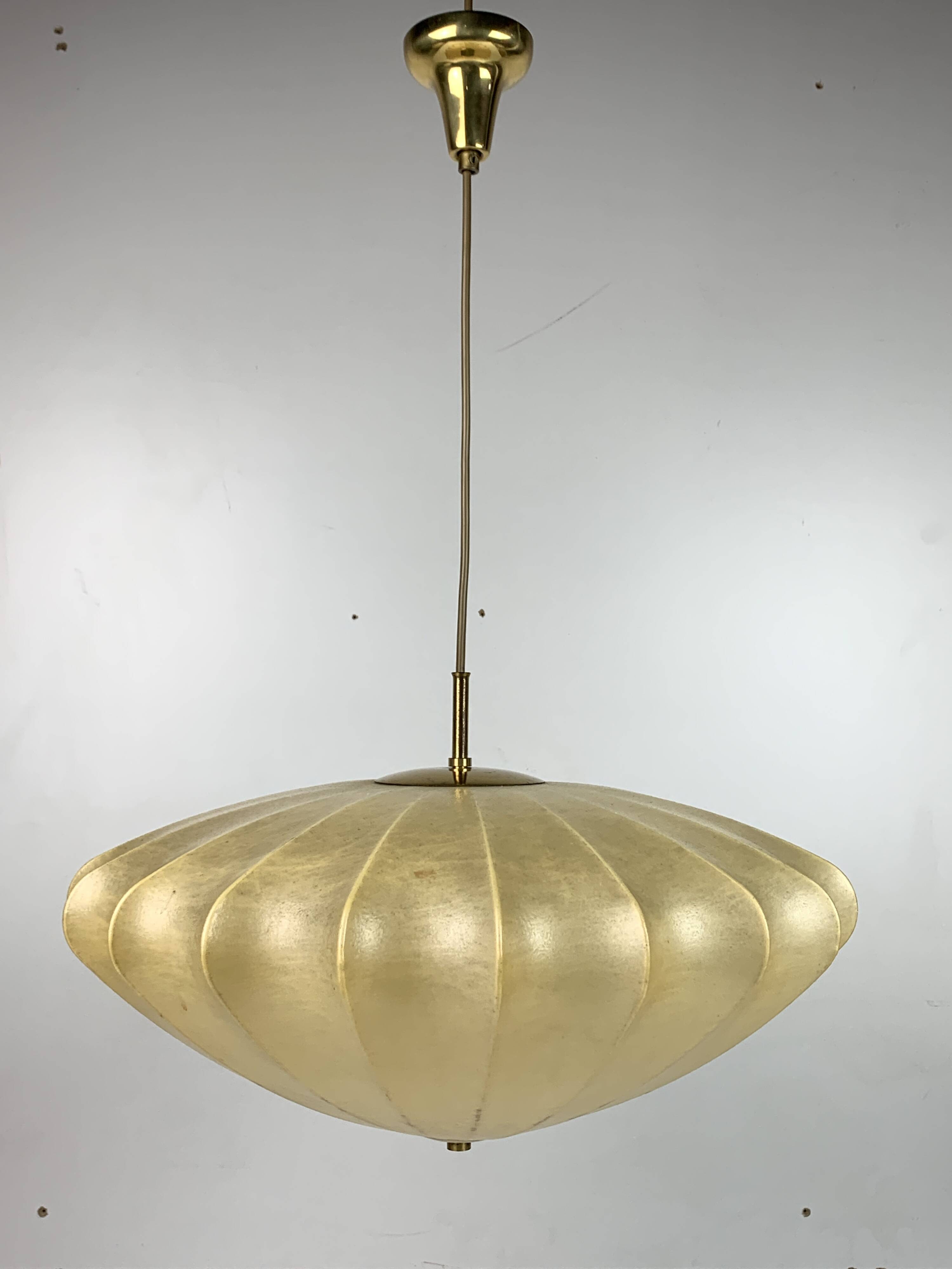 Mid-Century UFO Cocoon Hanging Lamp with Brass in the style of Achille Castiglioni, 1960s