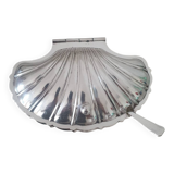 Deschamps Freres butter dish with silver-plated metal shell and V-shaped bowl