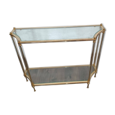Console "Hollywood Regency" en laiton, plexiglas et verre, circa 1970