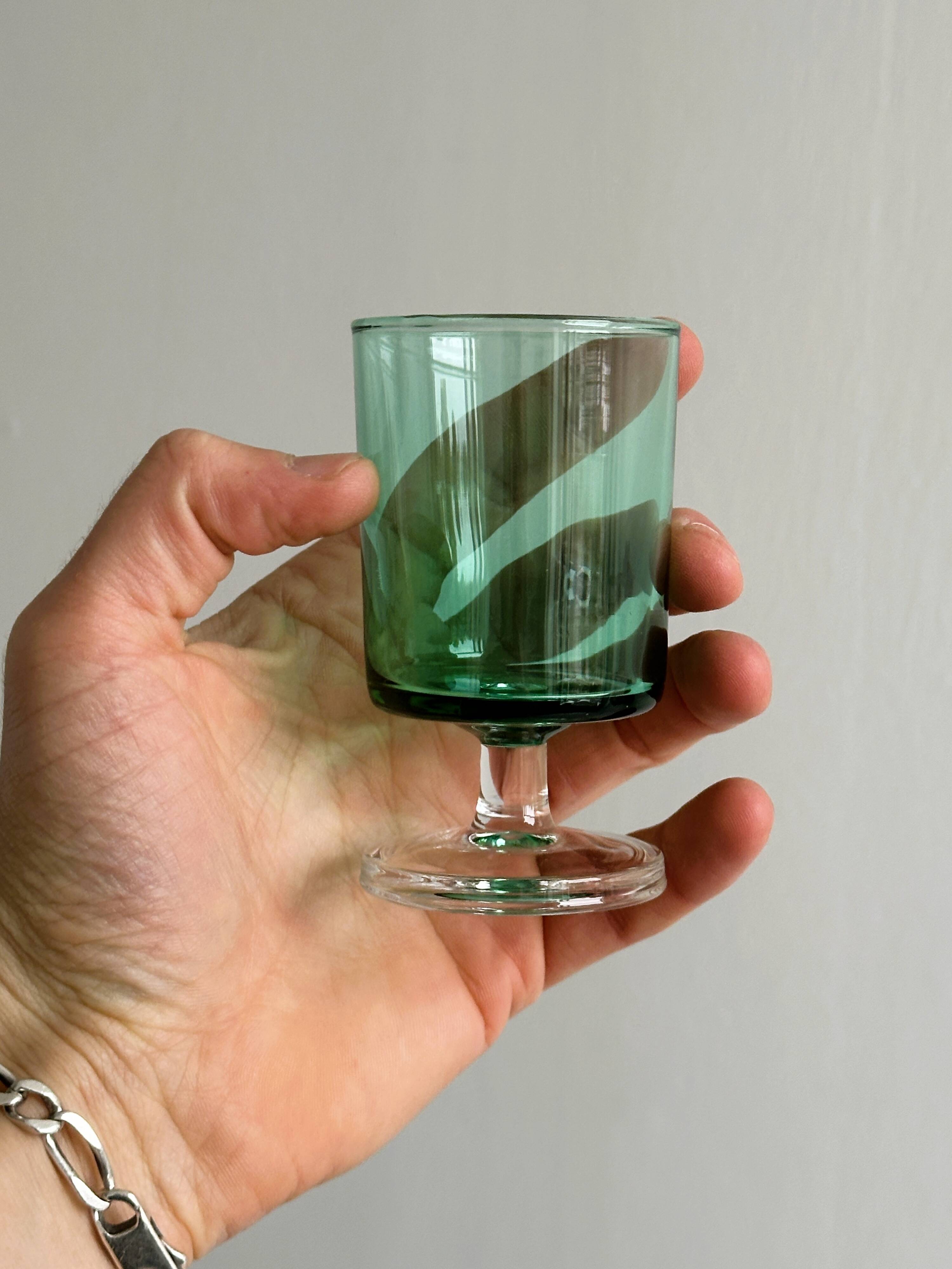 4 translucent green glass shot glasses