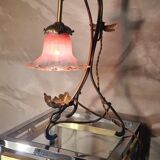 Brass lamp with Art Nouveau libelules , Majorelle style, Muller and Frere, 45x30 with tulip