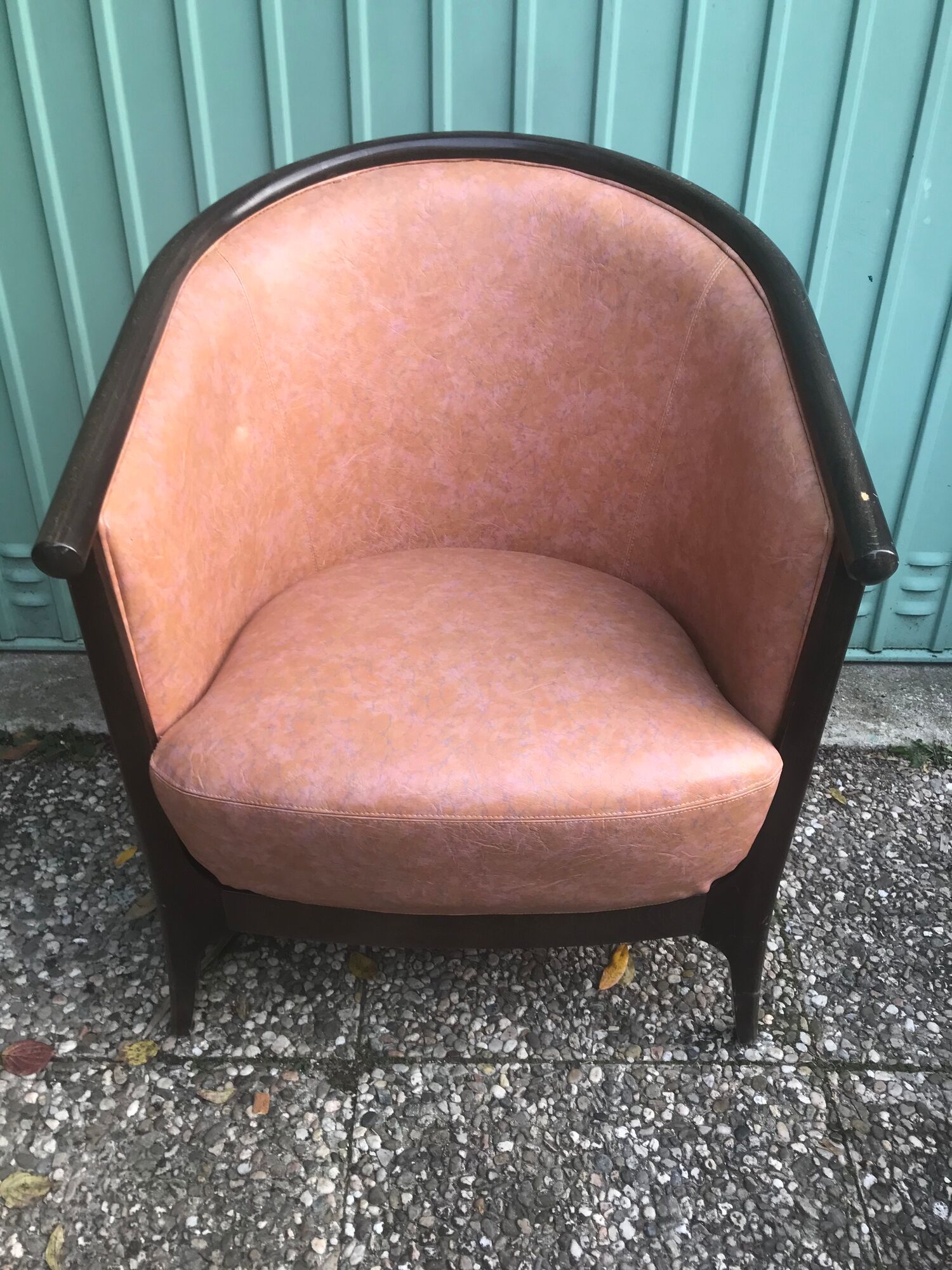 Lot of 2 armchairs and a sofa from Baumann in black wood and marble rose leather