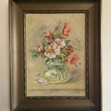 Peinture à l'huile ancienne nature morte aux fleurs 1936, signée