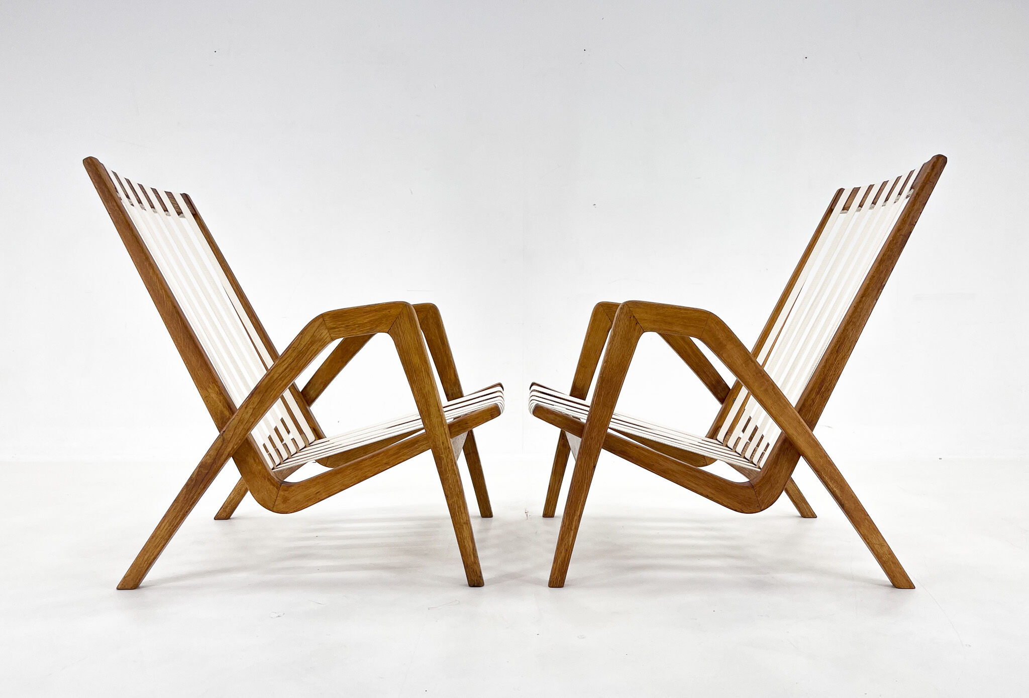 Pair of 1970s Jan Vaněk Oak Armchairs, Czechoslovakia