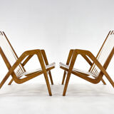 Pair of 1970s Jan Vaněk Oak Armchairs, Czechoslovakia