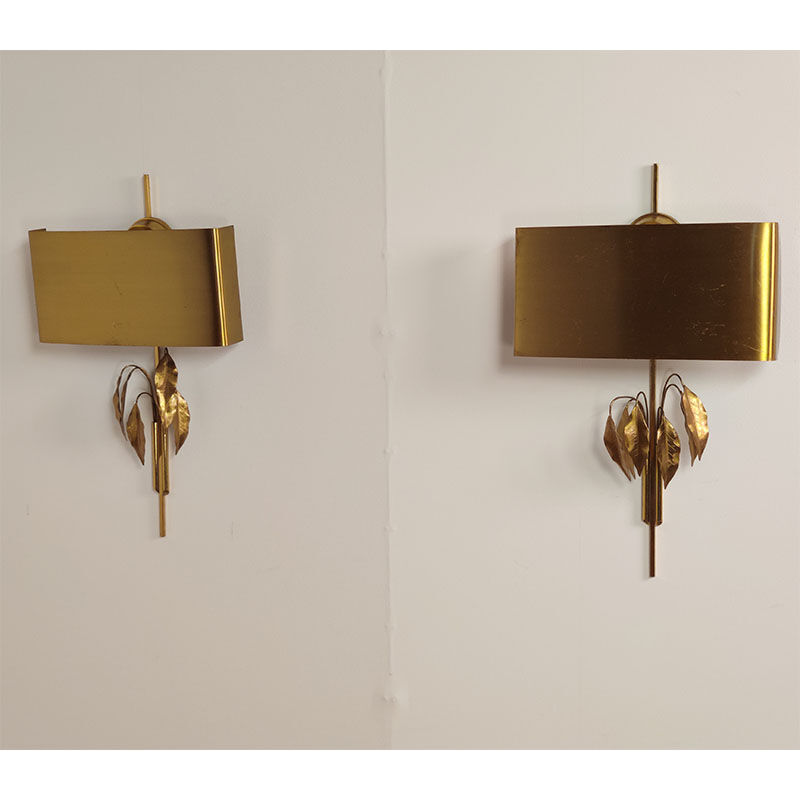 Paire d'appliques vintage en laiton doré vers 1970