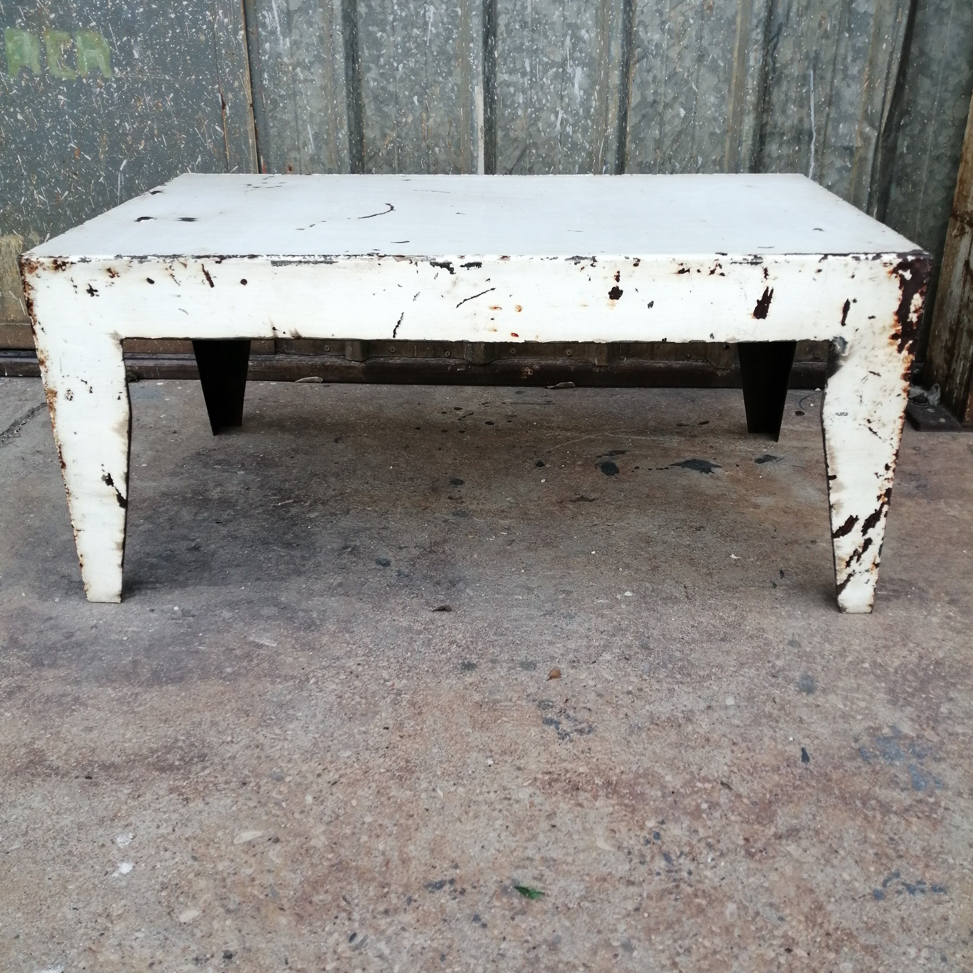 White metal industrial coffee table