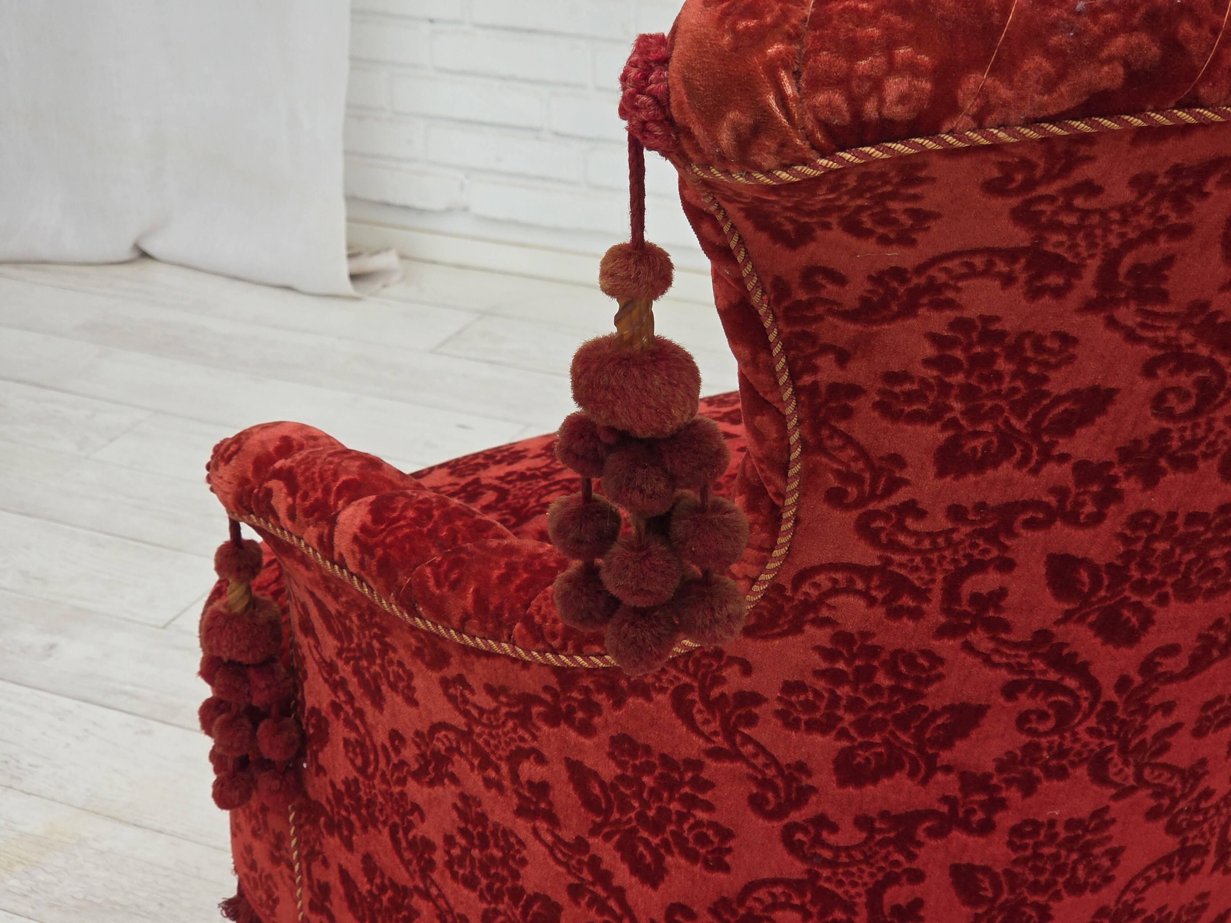 1950s, Danish armchair, furniture velour, beech wood legs.