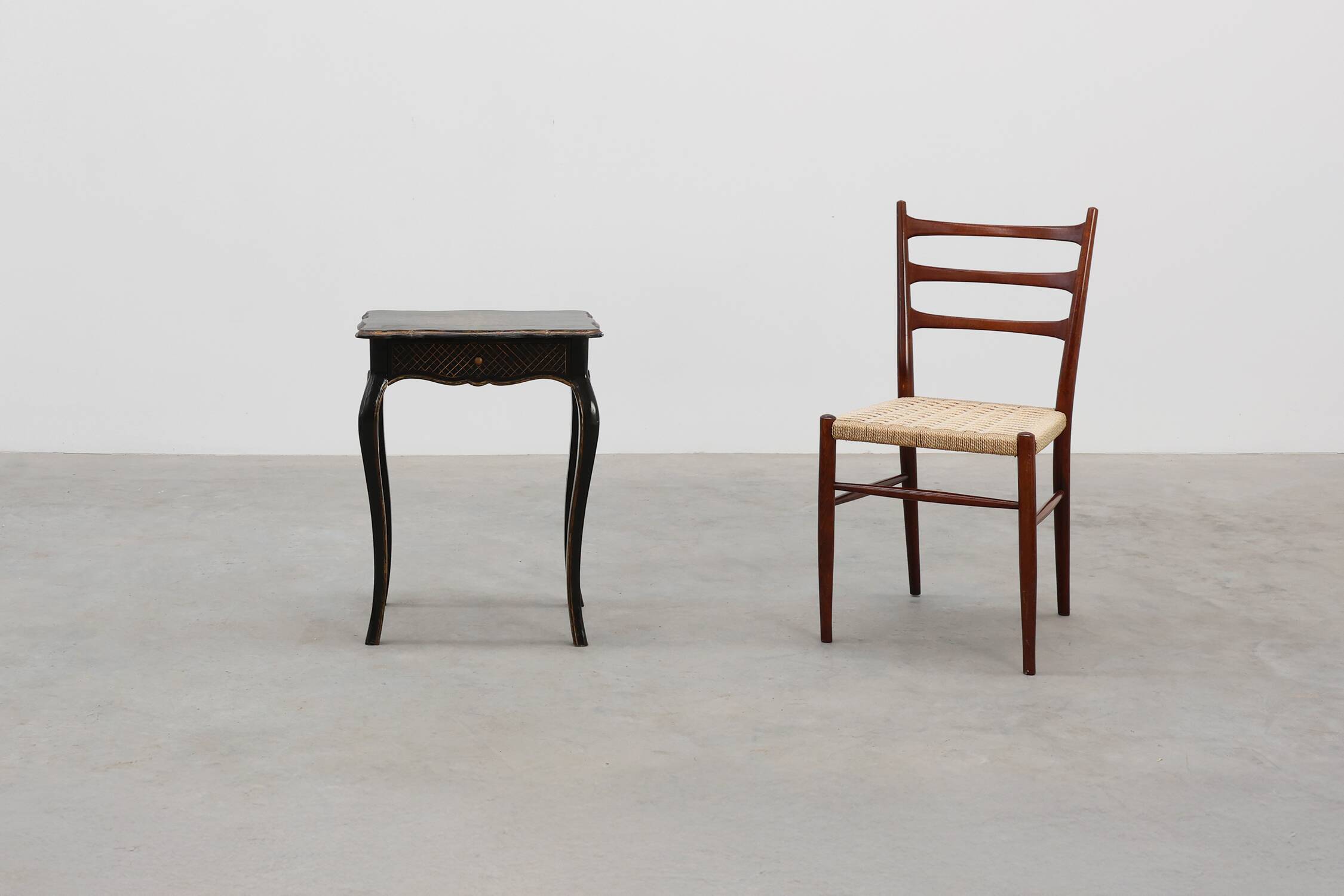 19th Century Black Wooden Side Table with Drawer, France