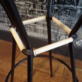 Pair of 1950s iron and rattan bar stools