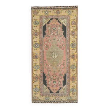 Tapis en laine et coton fait main Oushak turc des années 1970, 108x225.