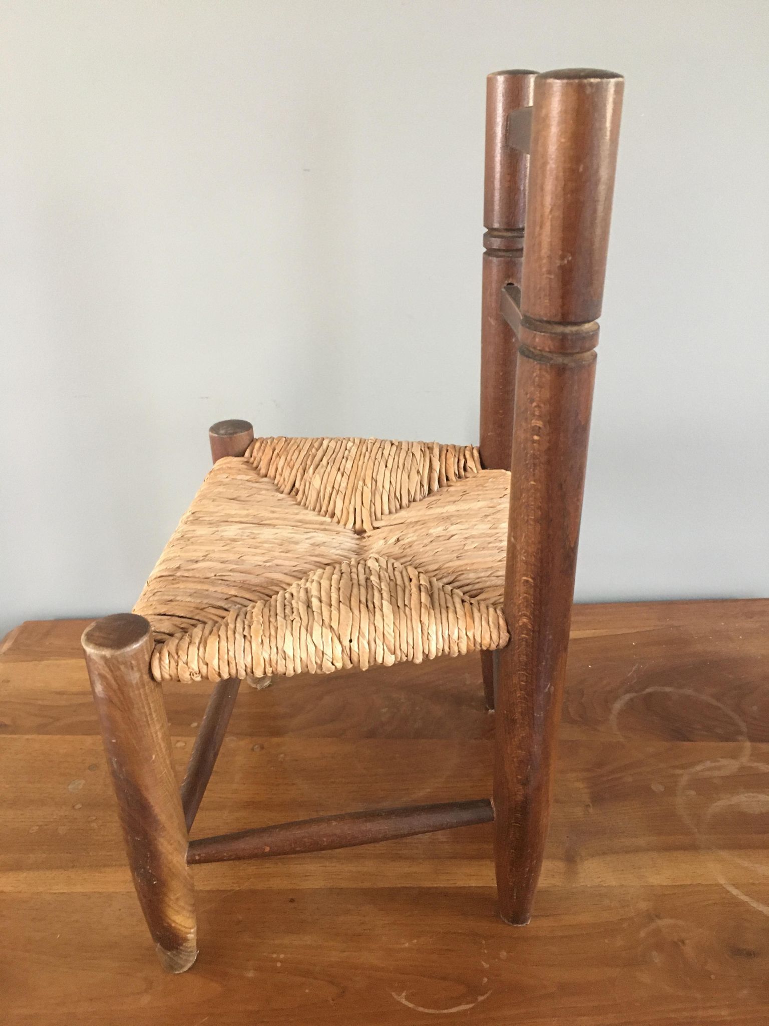 Chaise bois et paille vintage pour enfant