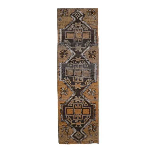 1970s vintage Turkish Oushak handmade wool runner 97x327
