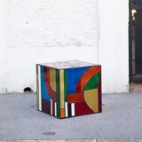 Multicolored stained glass Cube side table 50*50