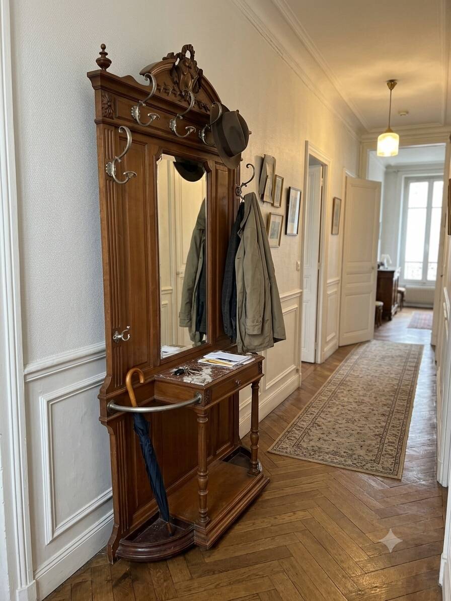 Vestiaire porte manteau en noyer fin XIXe