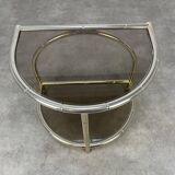Table d'appoint bambou Hollywood Regency, dorée et verre fumé, 70's