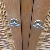 Vintage oak and rattan wardrobe