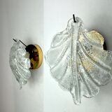 Paire d'appliques Feuille par Murano Mazzega en verre givré Italie 1970
