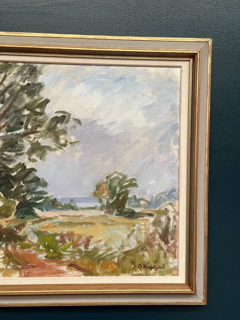 Original Swedish Oil on Canvas – “Landscape” by Sigurd Hagegård – Signed – Vintage & Framed – 62 × 53 cm (24.4" × 20.9")