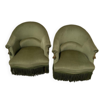 Paire de fauteuils crapaud vert vintage