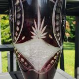 Bohemian/Czech Boho crystal vase, Burgundy red, vintage