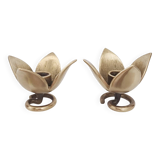 Pair of Solid Brass Tulip Candle Holders – Handcrafted 1970s