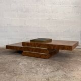 RocheBobois coffee bar table in elm burl and brass, 1970s