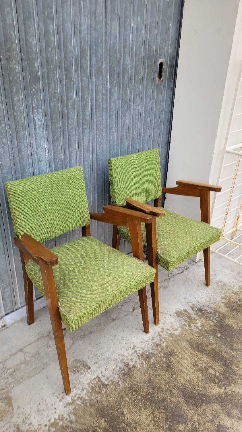 Pair of vintage bridge armchairs 1950s designer compass feet
