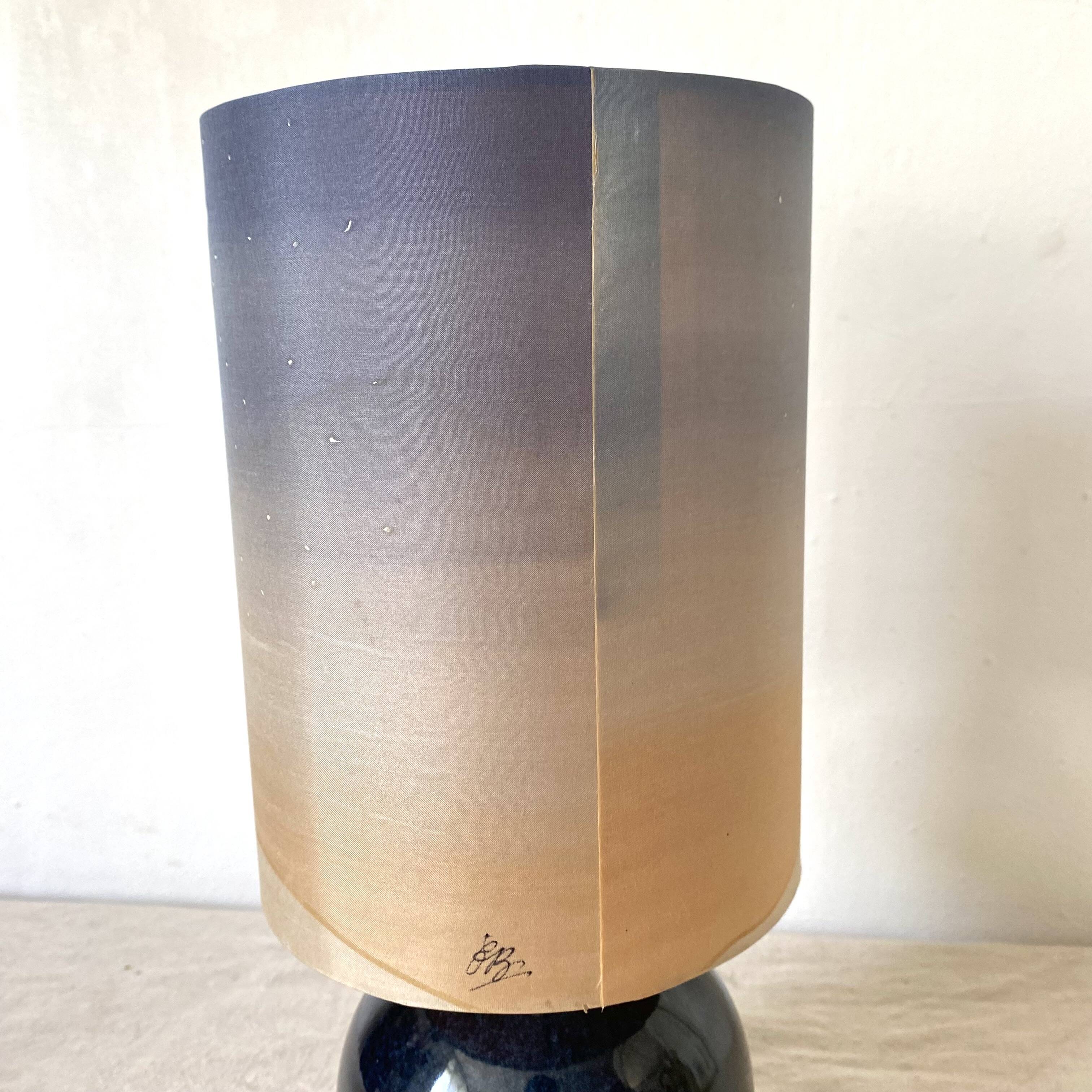 Vintage ceramic and painted silk lamp