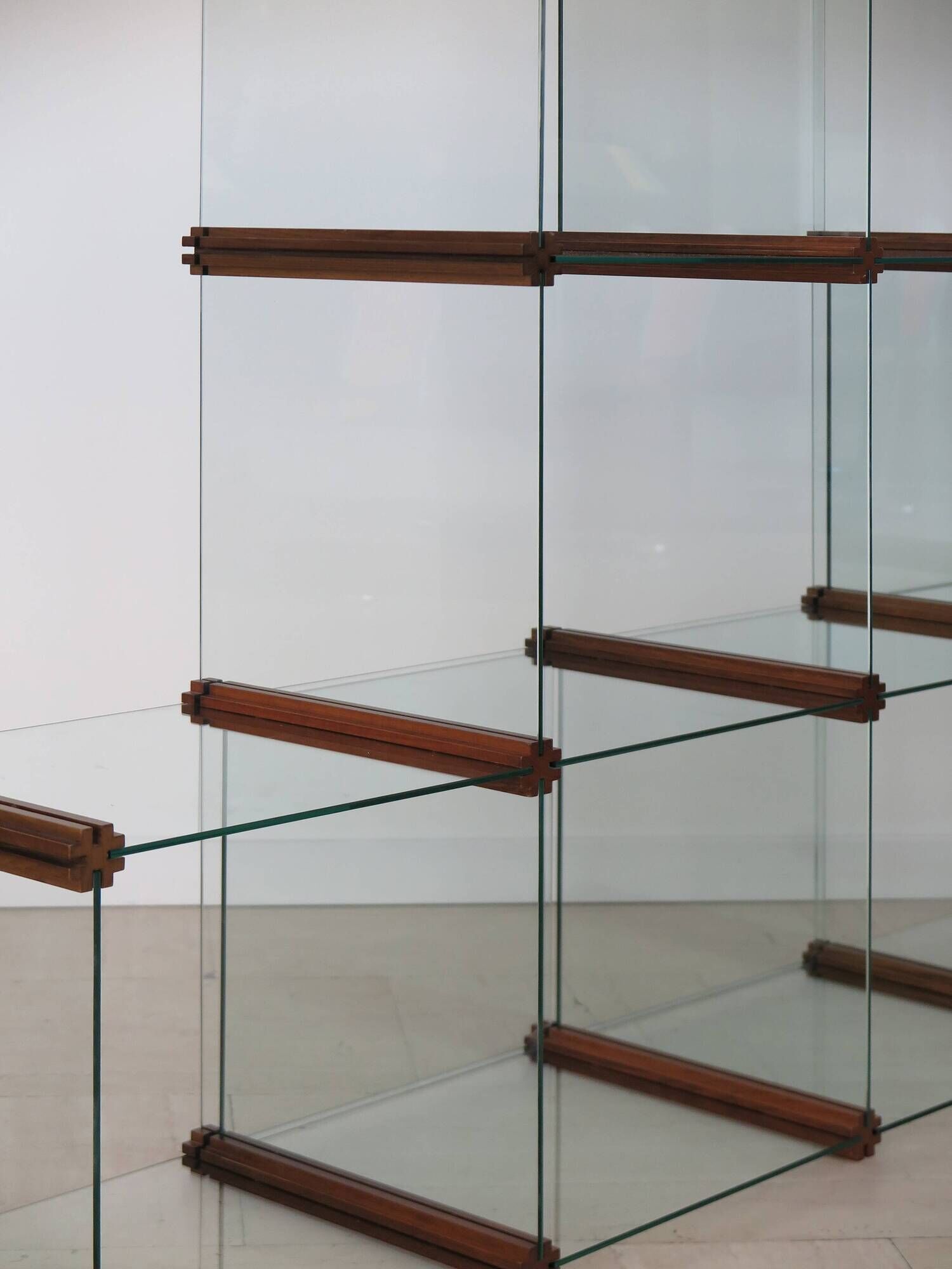 Gallotti & Radice Italian glass and wood bookcase 1980s