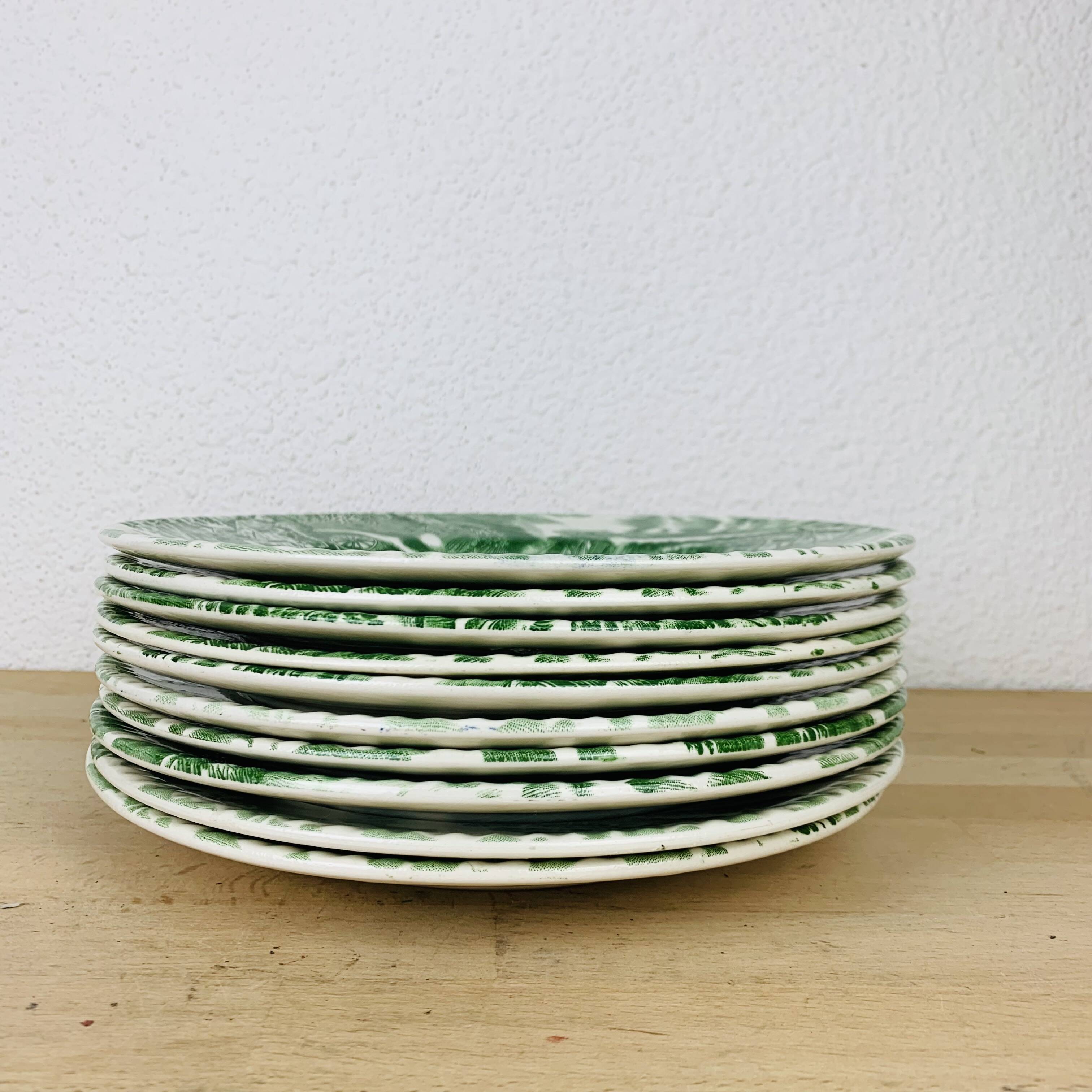 10 English Style Luneville green plates