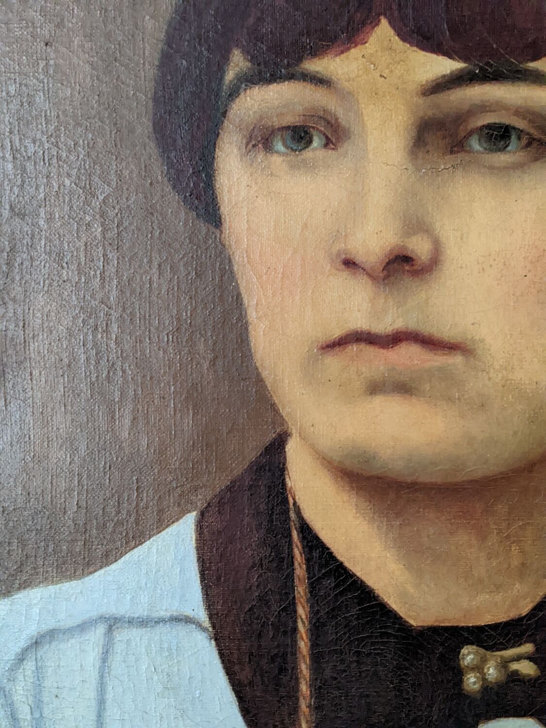 Antique painting, portrait, oil on canvas, bohemian country decor